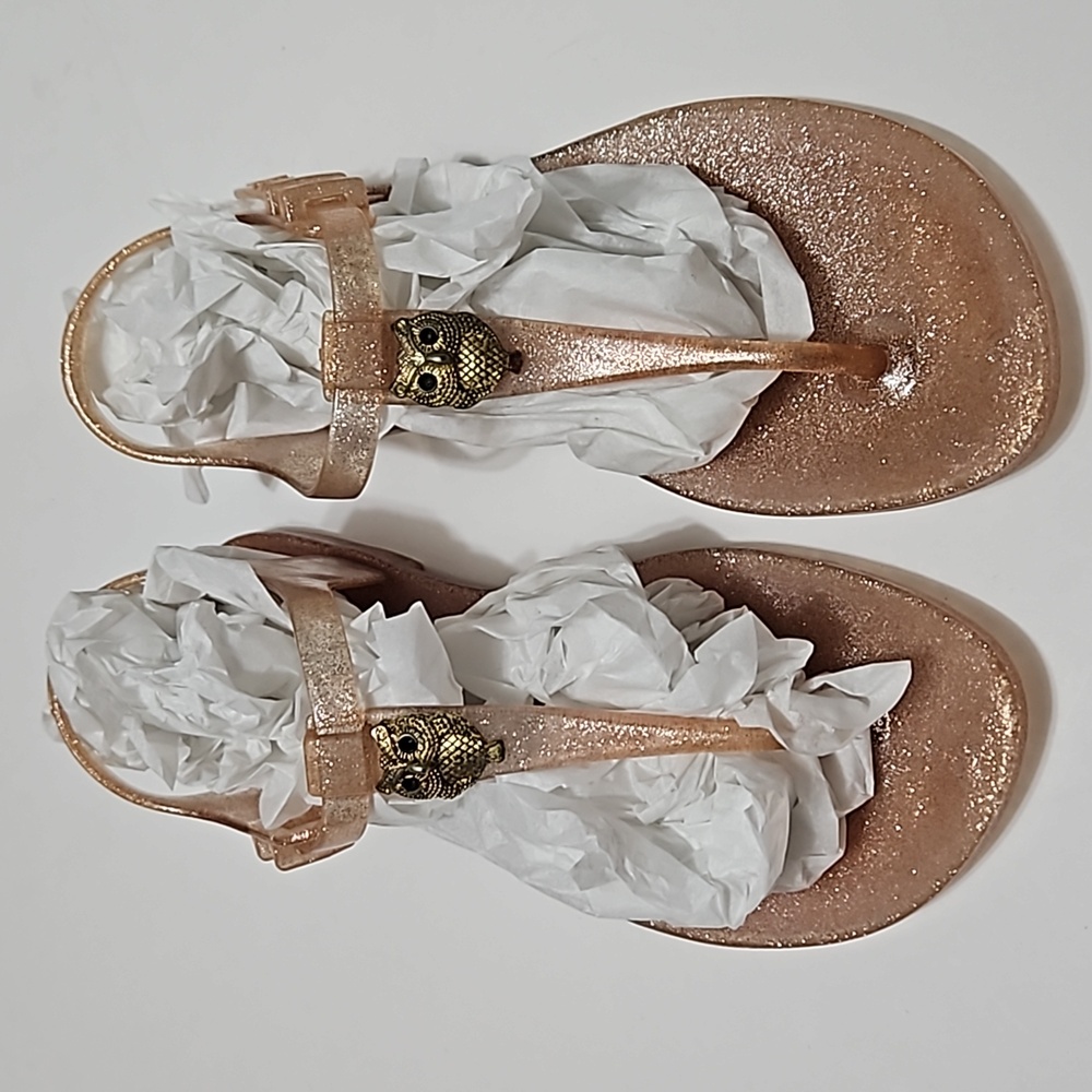 Zhoelala Flat Sandals Size 36 (7) Pink Gel W/Owl #S-246